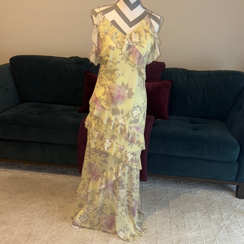 Floral Ruffle Maxi Dress in Yellow and Pink
